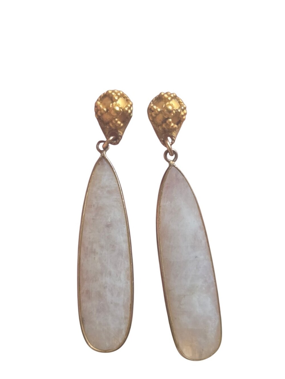 Handcrafted Gold-Tone Teardrop Moonstone Statement Earrings